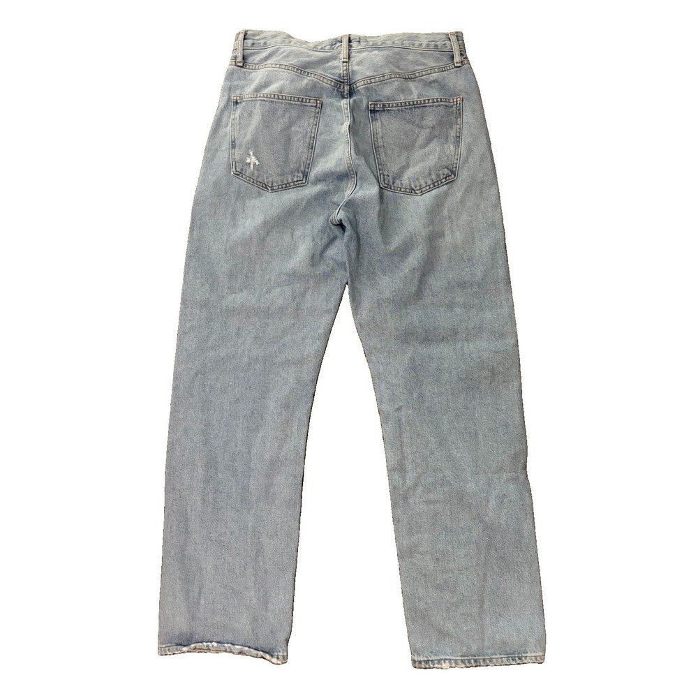 AGOLDE 90’s Mid Rise Loose Fit Jeans 28 Button Fly Light Wash Raw Hem Denim - Picture 9 of 9